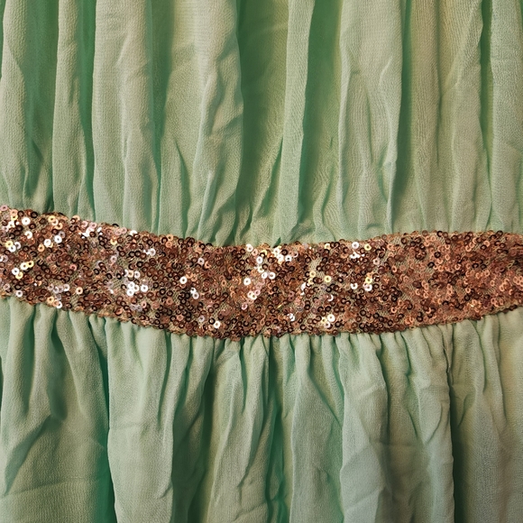 🥂 Mint Gold Sequin Halter Mini Party Dress L ✨ - Picture 5 of 8